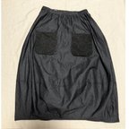 作品岡山デニム コットンブラックデニムの柔らかバルーンスカート ミナペルホネンファブリックのポケット付き タンバリン