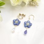 作品♡艶めくネモフィラ&きらきらストーン  ピアス・イヤリング♡ 透かしシリーズ