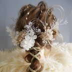 作品成人式 卒業式 結婚式 七五三 髪飾り ドライフラワー mixロープ髪飾り  (ピンク、ゴールド) 金箔付き 