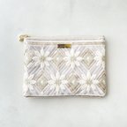 作品flat pouch M /インド刺繍リボンのフラットポーチ