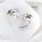 作品SWAROVSKI"RosaPearl"ブライダルアクセサリー ブライダルイヤリング  ブライダルピアス  ウェディング ドレス 結婚式  花嫁 パール  フラワー スワロフスキー