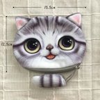 作品＜送料無料＞ネコ顔　ポーチ（大）しっぽ付き 　柄タイプA　　猫　猫グッズ　かわいい　小物　