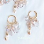 作品🎀【 yanyan おすすめ 】フープピアス パーツ組み合わせ自由 シンプル ゴールド ゴールドパーツ シンプルデザイン 大人可愛い パール ビーズ 花びら 取り外し可 