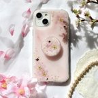 作品❁⃘数量限定❁⃘桜ピンク❀スマホグリップ付き 押し花スマホケース  全機種 クリア iPhone15 iPhone14 スマホカバー 韓国  ショルダー さくら