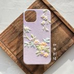 作品春浅し(藤色)〜和布刺繍 和柄 iPhone スマホケース【iPhone14現品】