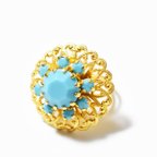 作品Vintage 1960’s　turquoise blue　glass goldmetal ring