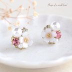 作品桜*ピンクビジューパールピアス/イヤリング　春　花　卒業式　入学式　お出かけ