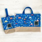 作品【sale】くるま×ミルクティ　レッスンバッグと上靴入れ  <キルト芯入り>