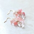 作品桜チェリークォーツ&水晶✧ピアス（ゴールド）