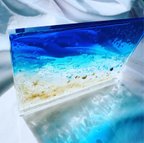 作品アートインテリアパネル 瑠璃色の海の  立てかけパネル　レジンアート