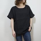 作品日本製 フレンチリネン100% シンプルで着回しやすい サラッと1枚で着れる涼しげTシャツ (ブラック)