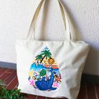 作品ハワイ風イラスト 刺繍トートバッグ