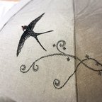 作品イギリス刺繍のつばめさんの折りたたみ日傘　ｂ