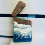 作品名刺入れ　カード入れ　wood   木製　プレゼント　海アート　レジンアート　波アート