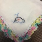 作品ガーゼハンカチ レース編み&刺繍付き