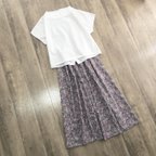 作品再販＊YUWA グレーパープル の 上品な お花 ギャザースカート