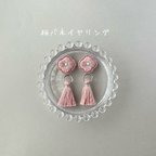 作品2wayお花刺繍イヤリング（ダスティーピンク）