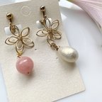 作品花ワイヤーイヤリング/ピアス✨ドロップ＆ピンク✨