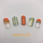 作品チェック×ストライプ□ネイルチップ💅