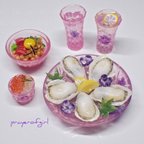 作品【sold out】紫陽花の器楽しむ酒の肴・生牡蠣とまぐろ納豆