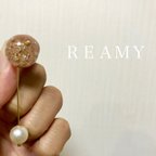 作品ベージュ金箔パール2wayピアス☆ホワイトパールキャッチ