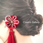 作品つまみ細工  一輪の花（赤）2wayクリップピン(髪飾り・帯飾り)