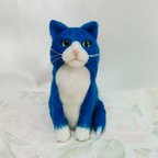 作品幸福の青い猫!?　羊毛フェルトの猫