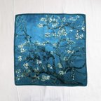 作品名画の小判スカーフ01 53×53 ポリエステル製 ゴッホ - 花咲くアーモンドの木の枝 -