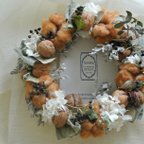 作品ラムズイヤーと胡桃のwreath