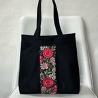 作品赤花インド刺繍のふっくらトートバッグ