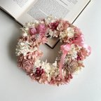 作品［new］hydrangea wreath あじさい 紫陽花 ギフト プレゼント プリザーブドフラワー　ピンクリース　お洒落　ウェディング　誕生日祝い　新築祝い　ウェディングリース 