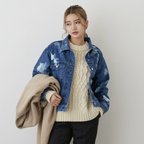 作品《20%OFF》ゆったり着れるショート丈デニムジャケット　XS,S,Mサイズ　ぼかし柄ブルー　やわらか国産デニム