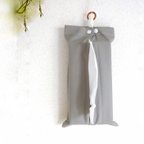 作品gray ×white　＆wood hoop　グラフチェック　ウッドフープ付きティッシュカバー   綿素材  白いリネンのループ 