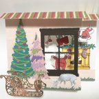 作品クリスマス立体カード 「Santa's suits」 サンタクロース クリスマスツリー くつ下 暖炉 トナカイ ソリ 窓 柊 stampinup  スタンピンアップ ポップアップ