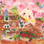 作品「春気分♪ねこのララさんとぽっとまんくん」◆マスキングテープ切り貼り絵原画