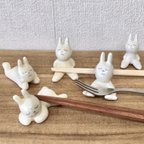 作品石粉粘土お箸置き「うさぎの片手間」"Ring holder of rabbit civilization"