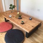 作品国産杉の無垢材　カフェ風ダイニングテーブル　サイズカラーオーダー可能　座卓 角が丸く安心安全
