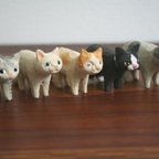作品木彫りマメ猫たち