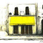 作品風景画 パリ 版画「街角の黄色いひさしのあるパン屋」