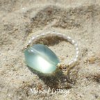 作品*14kgf* Aqua-chalcedony water pearl ring  カルセドニーと淡水パールのリング