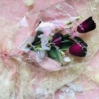 作品送料無料　母の日ギフト割　ワインカラーのチューリップ　ピンク　パープルのスイートピーの花束