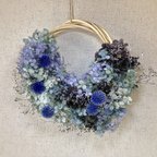 作品❁⃘瑠璃玉アザミと紫陽花のブルーリース‪ஐ ‬《プリザーブドフラワー》