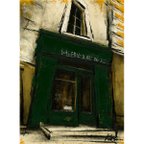 作品風景画 パリ 油絵「通りの緑のギャラリー」
