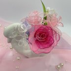 作品(送料込み)ミニ薔薇ブーケ(スワン♡ピンク系)☆ディップフラワー☆アメリカンフラワー