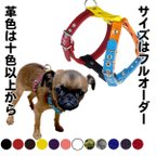 作品小型犬 ハーネス 胴輪 革 サイズオーダー：H3タイプ