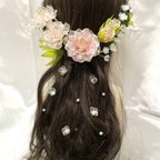 作品アメリカンフラワー　ウェディングヘアアクセサリー　花園　～春色～　ヘッドドレス　ディップアート