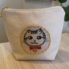 作品日本猫刺繍ポーチ・Japanese cats by embroidery pouch