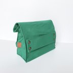 作品紙袋みたいな帆布バッグ　マジックテープ付き(グリーン)　ハンドバッグ　バッグインバッグ　差し色
