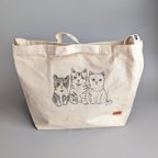 作品3匹の子猫刺繍ショルダートートバッグ