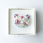 作品クリームソーダの猫刺繍(いちご）